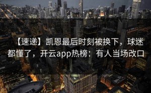 【速递】凯恩最后时刻被换下，球迷都懂了，开云app热榜：有人当场改口