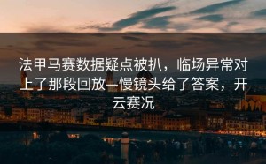 法甲马赛数据疑点被扒，临场异常对上了那段回放—慢镜头给了答案，开云赛况
